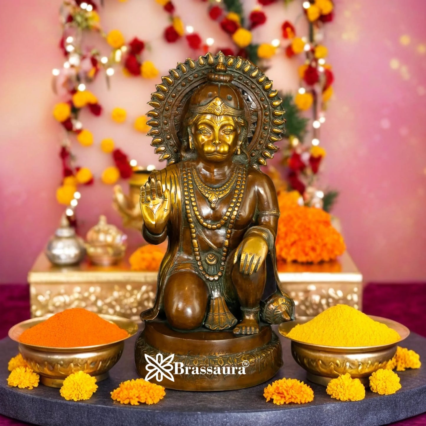Brassaura™ Traditional Brass Hanuman Idol – Height 19 Inches & Weight 15.5 Kgs | Devotional Figurine