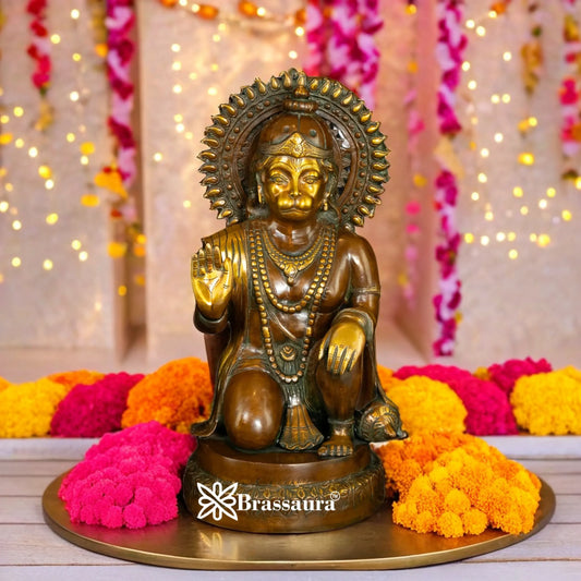 Brassaura™ Traditional Brass Hanuman Idol – Height 19 Inches & Weight 15.5 Kgs | Devotional Figurine