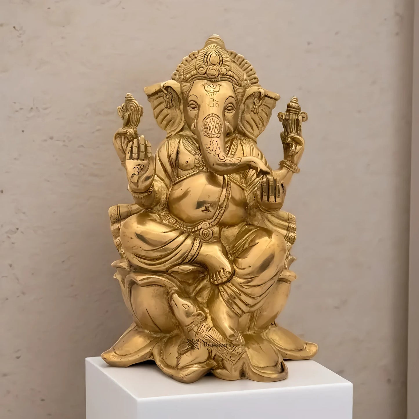 Brassaura™ Brass Ganesha Murti for Home & Temple Décor | Height 10.2 Inches & Weight 4.4 Kgs