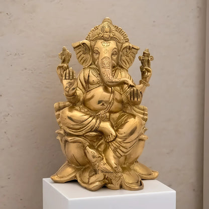 Brassaura™ Brass Ganesha Murti for Home & Temple Décor | Height 10.2 Inches & Weight 4.4 Kgs