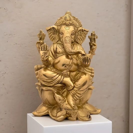 Brassaura™ Brass Ganesha Murti for Home & Temple Décor | Height 10.2 Inches & Weight 4.4 Kgs