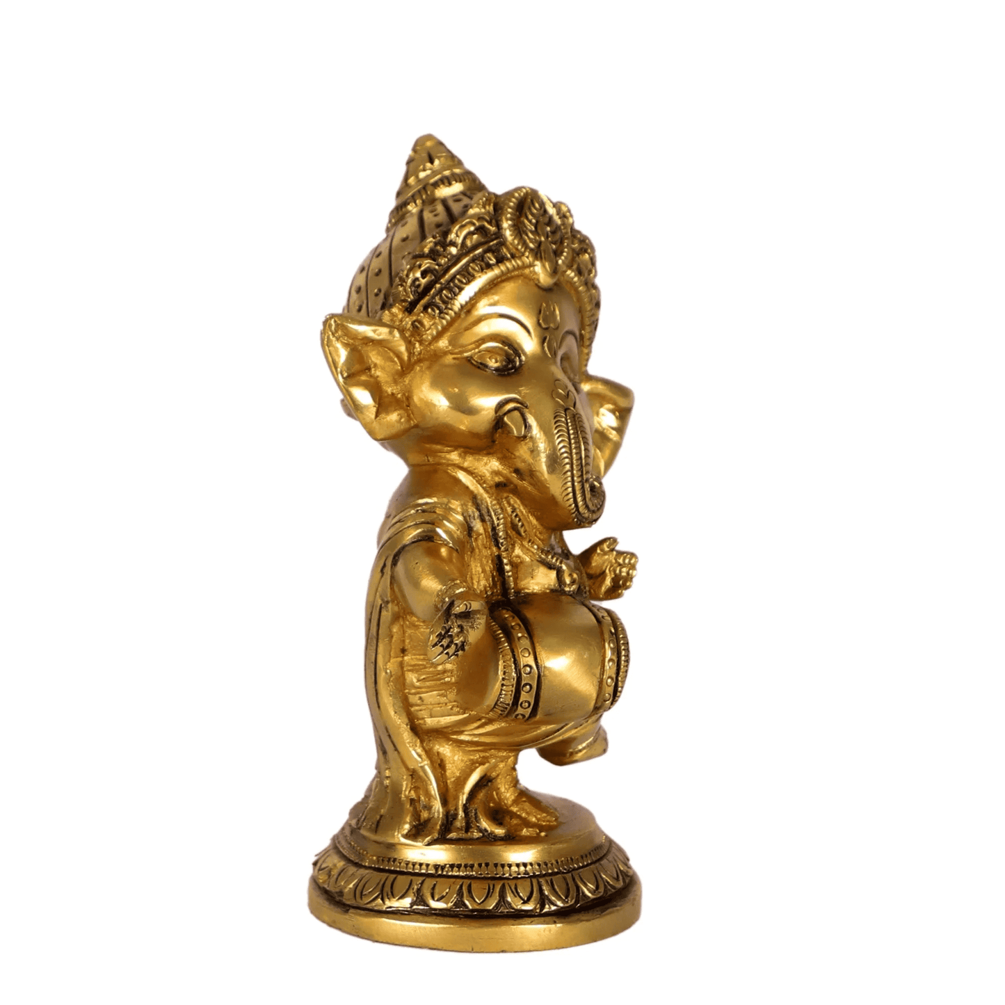 Brassaura® Baby Dholak Ganesha Brass Idol for Office Desk & Home Temple | Height 5 Inches