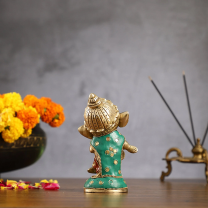 Brassaura™ Baby Dholak Lord Ganesha Idol | Brass Handcrafted | Height 5 Inches & Weight 1 Kg