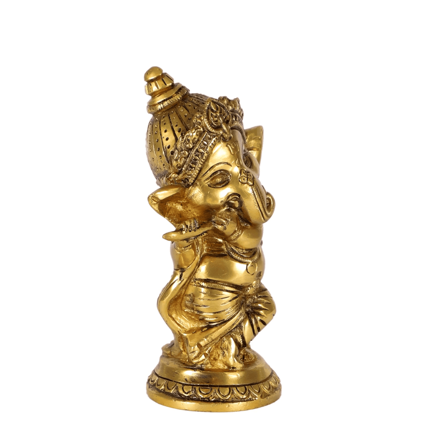 Brassaura® बेबी फ्लूट गणेश ब्रास आइडल ऑफिस डेस्क और घर के मंदिर के लिए | ऊंचाई 5 इंच
