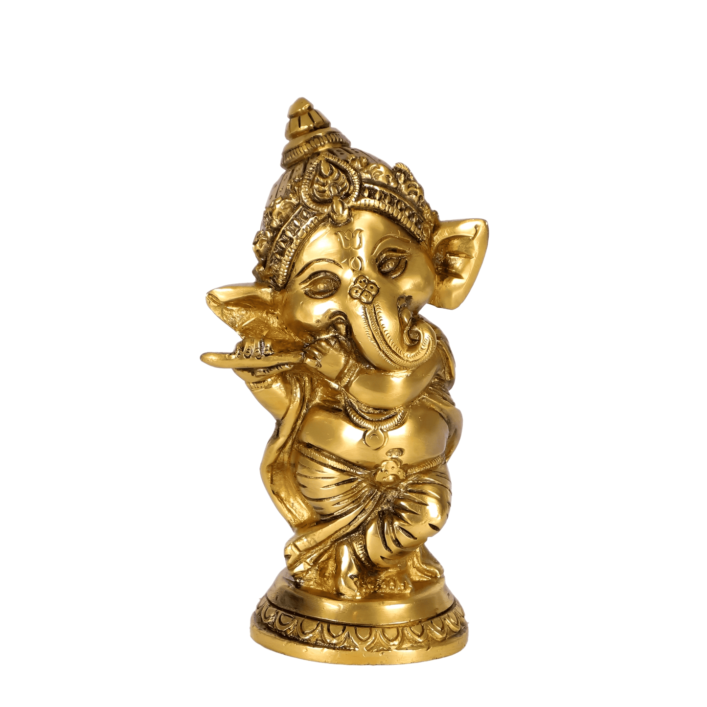 Brassaura® बेबी फ्लूट गणेश ब्रास आइडल ऑफिस डेस्क और घर के मंदिर के लिए | ऊंचाई 5 इंच