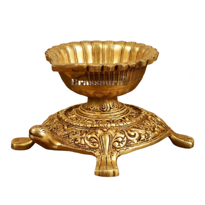 Brassaura™ Brass Tortoise Shaped Diya Lamps Pair with Matte Gold Finish – Height 4 Inches | Traditional Oil Lamp, 3.6  Kgs