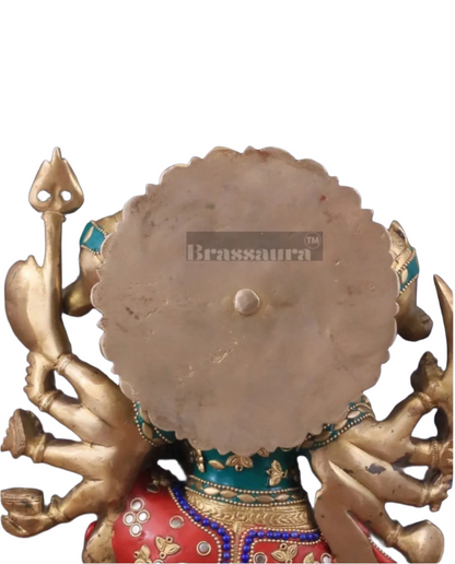 Brassaura™ Brass Panchmukhi Hanuman Idol – Height 11 Inches & Weight 6.6 Kgs | Handcrafted with Natural Stones