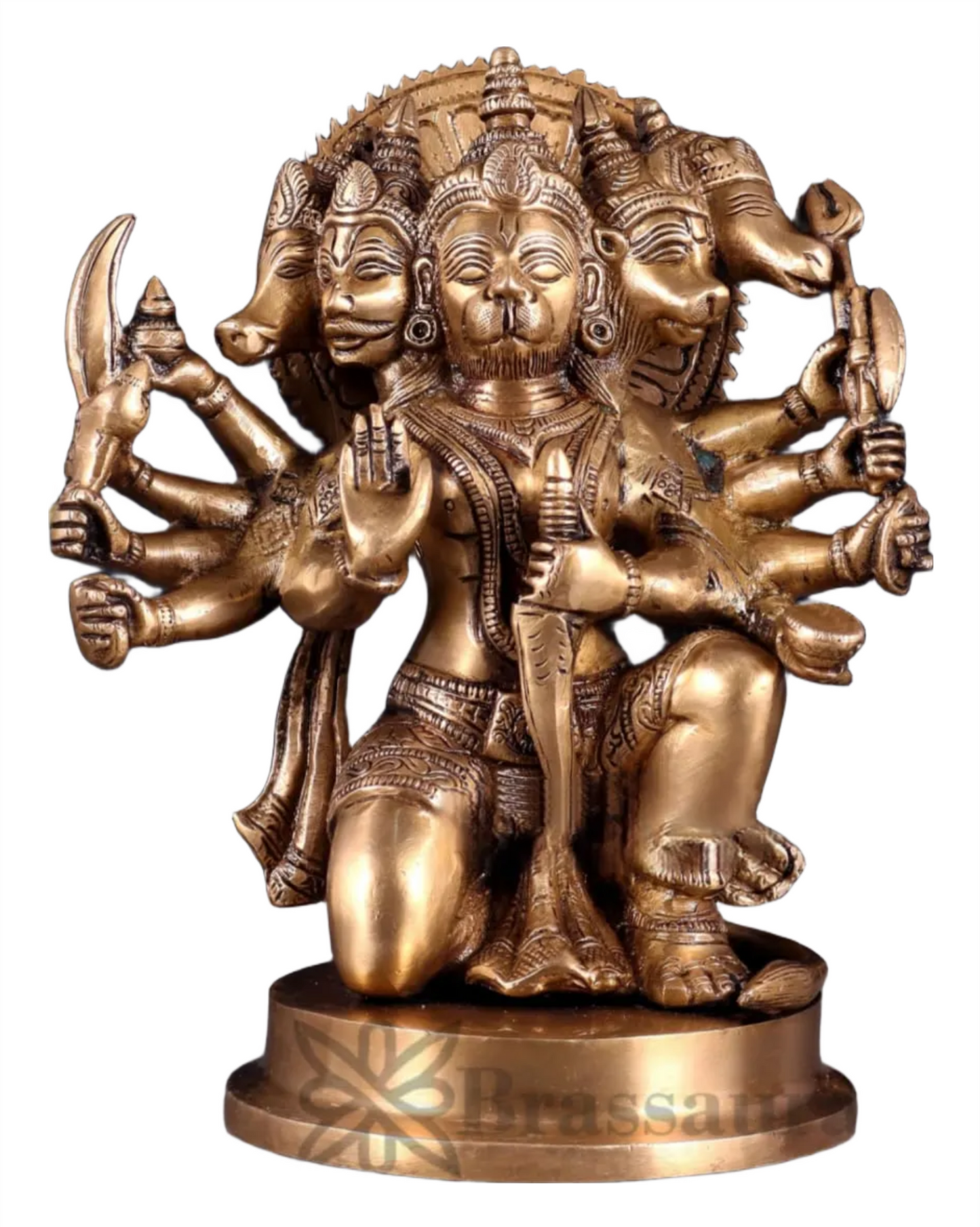Brassaura™ Brass Superfine Panchmukhi Hanuman Idol – Height 11 Inches & Weight 6.6 Kgs | Antique Tone Handcrafted Idol