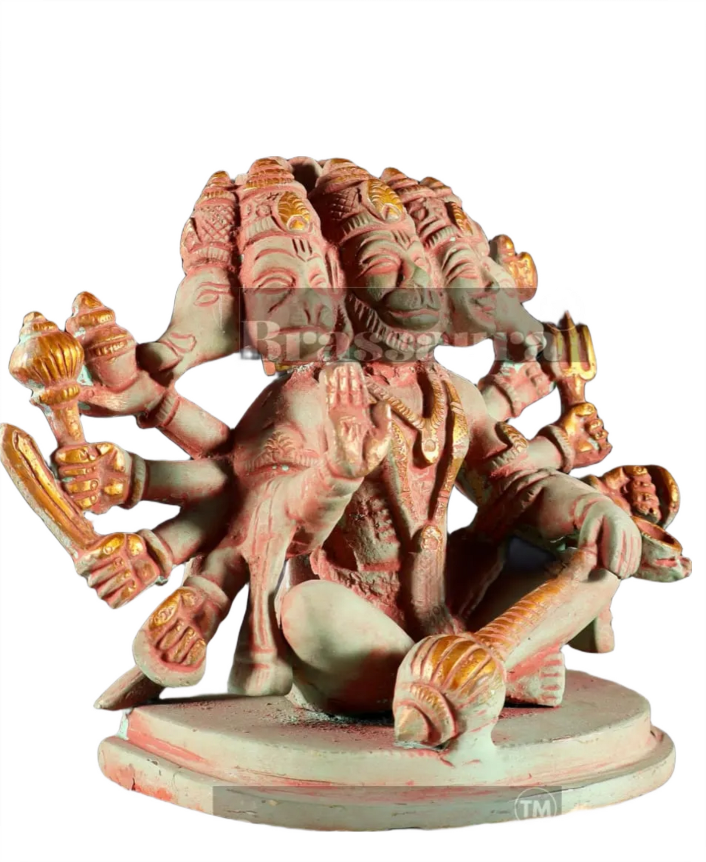 Brassaura™ Handcrafted Pure Brass Panchmukhi Hanuman Idol – Height 6 Inches & Weight 2.5 Kgs | Antique Green Sand Finish