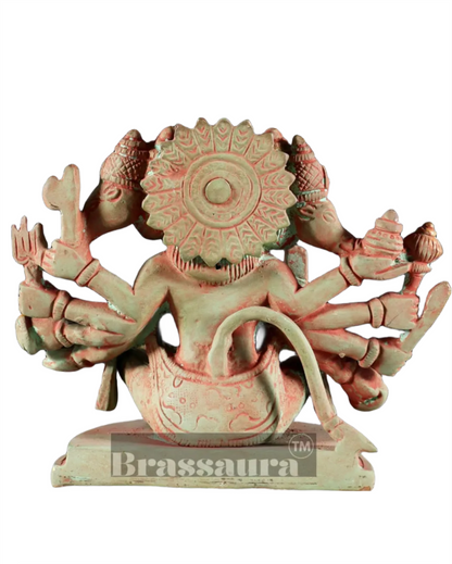 Brassaura™ Handcrafted Pure Brass Panchmukhi Hanuman Idol – Height 6 Inches & Weight 2.5 Kgs | Antique Green Sand Finish
