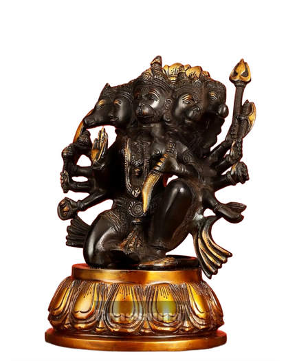 Brassaura™ Pure Brass Panchmukhi Hanuman Idol – Height 13.5 Inches & Weight 9 Kgs | Heat-Treated Black & Gold Finish