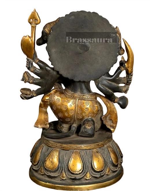Brassaura® Handcrafted Superfine Brass Panchmukhi Hanuman Idol – Height 13.5 Inches | Heat-Treated Sandstone Finish