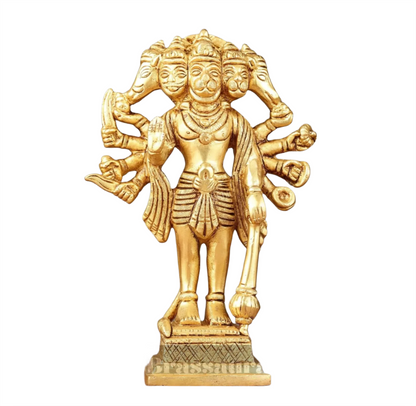 Brassaura™ Pure Brass Standing Panchmukhi Hanuman Idol – Height 7 Inches & Weight 1.182 Kgs | Handcrafted Miniature Idol