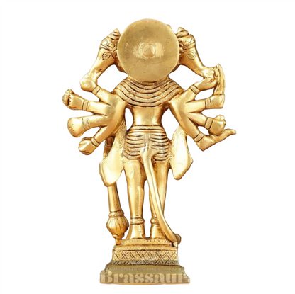 Brassaura™ Pure Brass Standing Panchmukhi Hanuman Idol – Height 7 Inches & Weight 1.182 Kgs | Handcrafted Miniature Idol