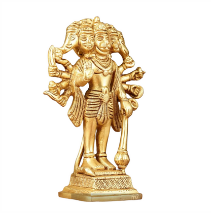 Brassaura™ Pure Brass Standing Panchmukhi Hanuman Idol – Height 7 Inches & Weight 1.182 Kgs | Handcrafted Miniature Idol