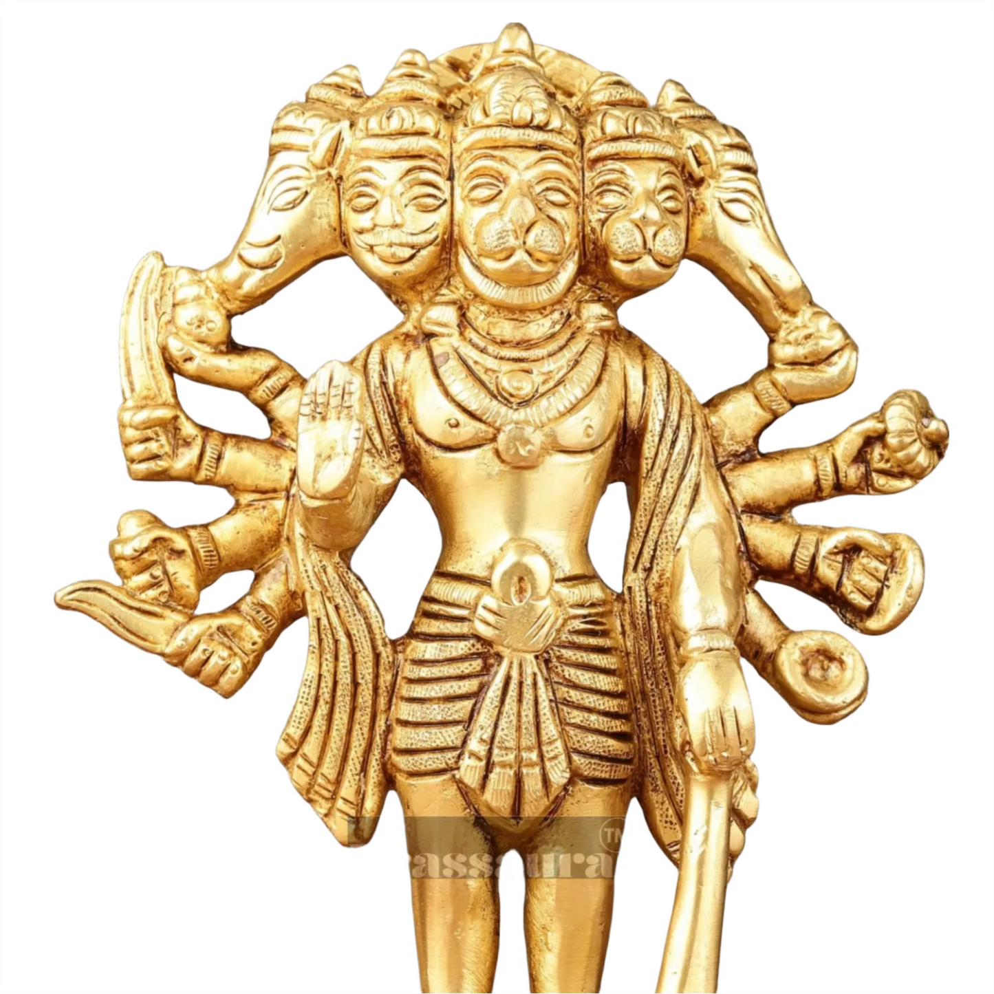 Brassaura™ Pure Brass Standing Panchmukhi Hanuman Idol – Height 7 Inches & Weight 1.182 Kgs | Handcrafted Miniature Idol