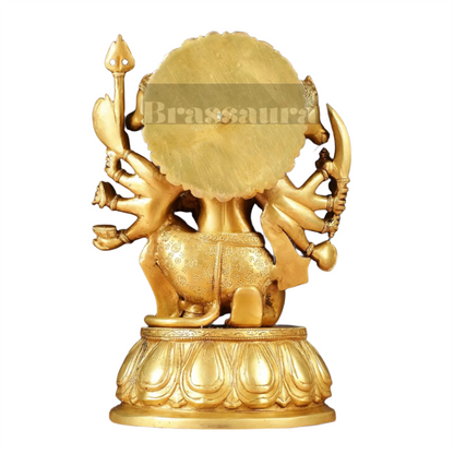 Brassaura™ Handcrafted Superfine Brass Panchmukhi Hanuman Idol – Height 13.5 Inches & Weight 9 Kgs | Heat-Treated Golden Permanent Finish