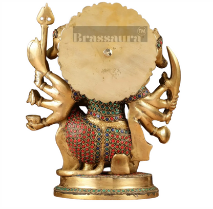 Brassaura™ Handmade Panchmukhi Hanuman Idol – Height 11 Inches & Weight 6.6 Kgs | Golden Finish