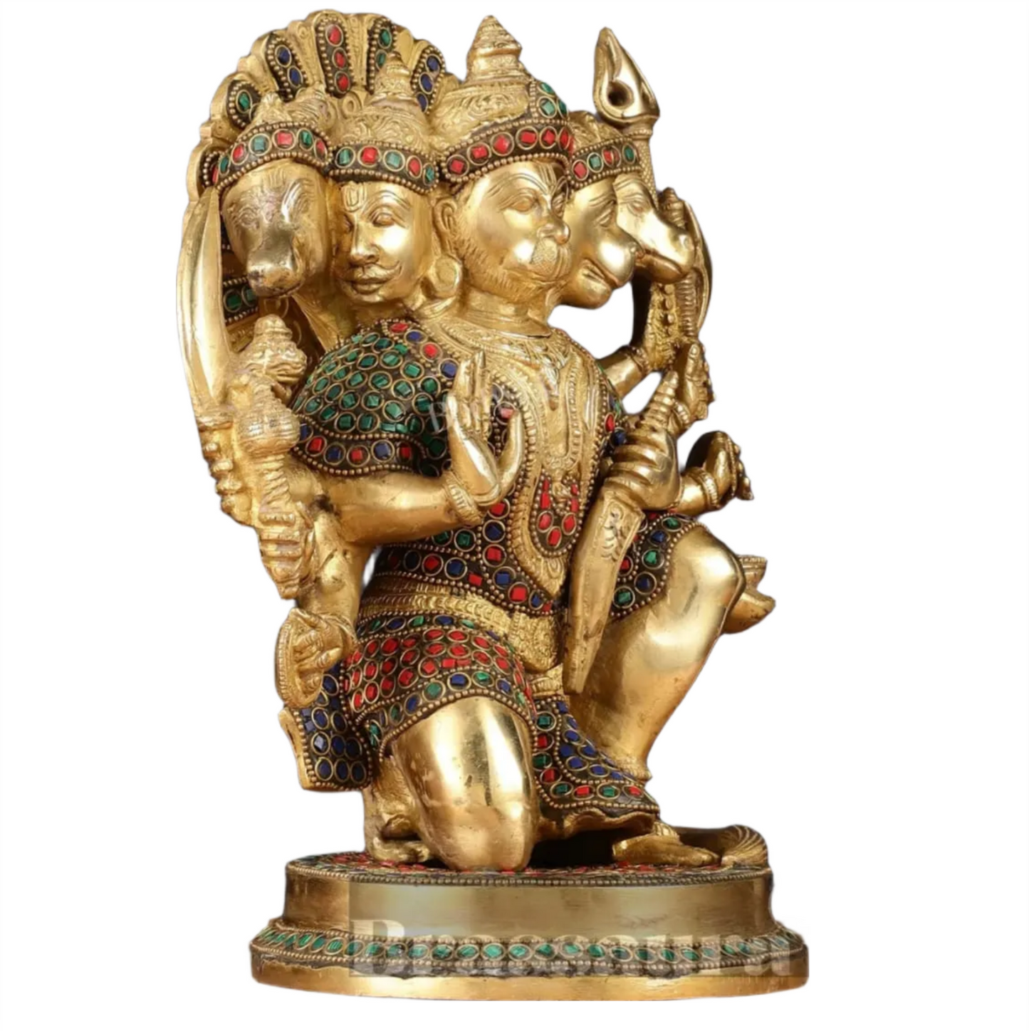 Brassaura™ Handmade Panchmukhi Hanuman Idol – Height 11 Inches & Weight 6.6 Kgs | Golden Finish