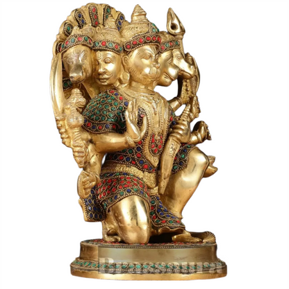 Brassaura™ Handmade Panchmukhi Hanuman Idol – Height 11 Inches & Weight 6.6 Kgs | Golden Finish