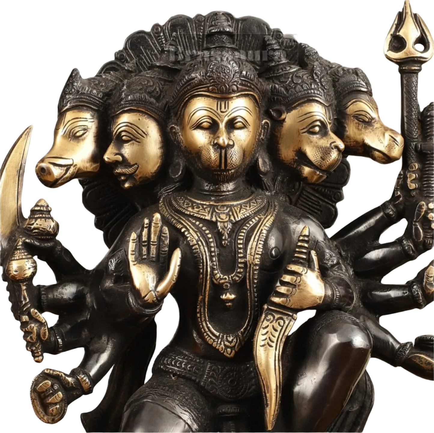 Brassaura™ Handmade Superfine Brass Panchmukhi Hanuman Idol – Height 11 Inches & Weight 6.6 Kgs | Black & Gold Heat-Treated Finish