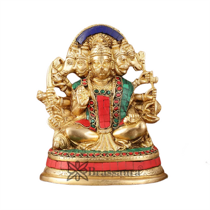 Brassaura™ Superfine Brass Panchmukhi Hanuman Murti – Height 6.5 Inches & Weight 2 Kgs | Handcrafted Miniature Idol