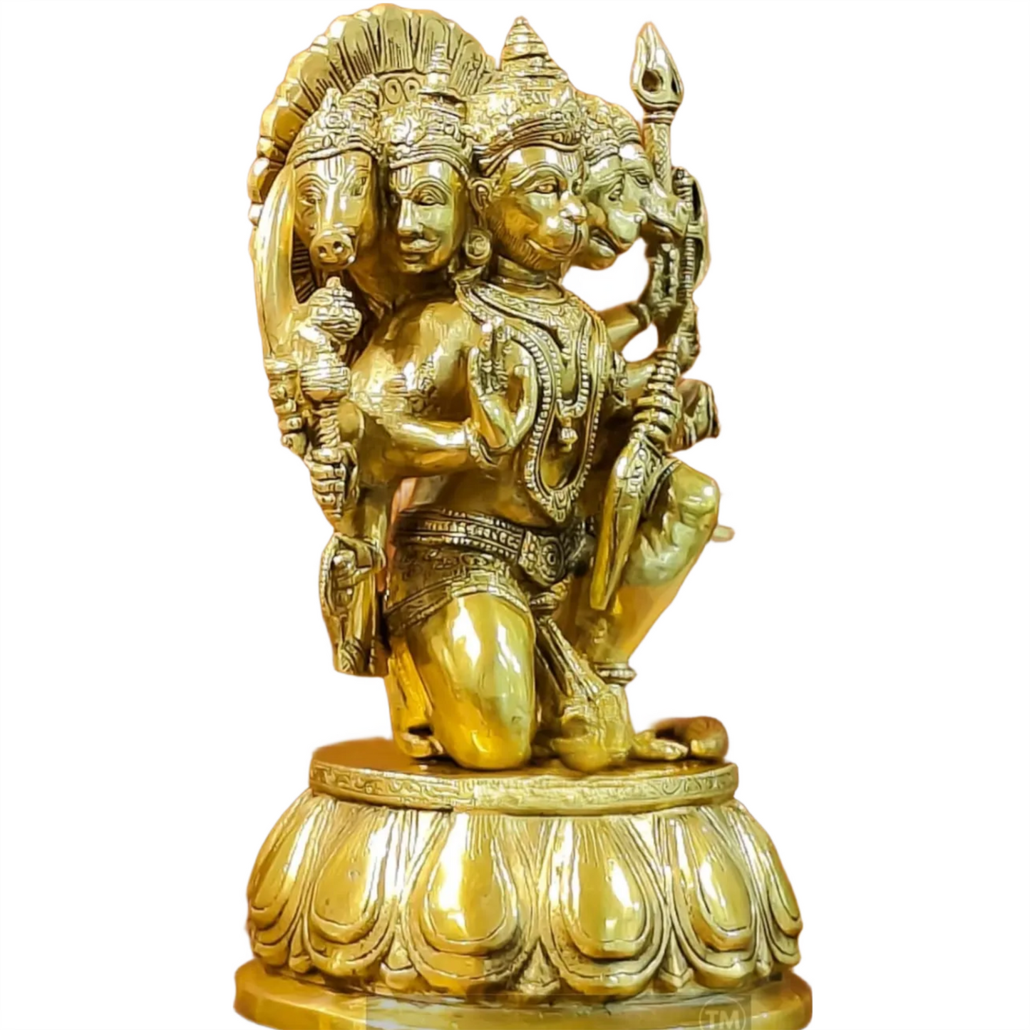 Brassaura™ Handcrafted Superfine Brass Panchmukhi Hanuman Idol – Height 13.5 Inches & Weight 9 Kgs | Heat-Treated Golden Permanent Finish
