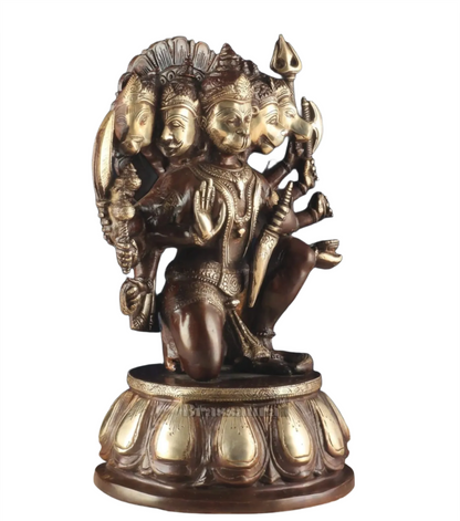 Brassaura™ Brass Panchmukhi Hanuman Idol – Height 13.5 Inches & Weight 9 Kgs | Dual Tone Chola Finish