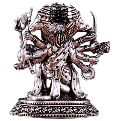 Brassaura™ Pure Brass Silver-Plated Panchmukhi Hanuman Idol – Height 4.5 Inches & Weight 450g | Handcrafted Miniature Idol