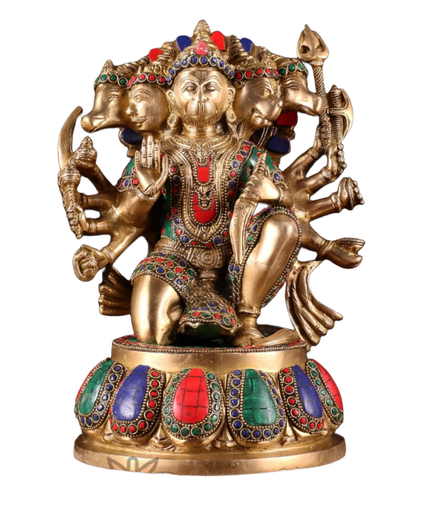 Brassaura™ Handcrafted Superfine Brass Panchmukhi Hanuman Idol – Height 13.5 Inches & Weight 9 Kgs | Meenakari Stonework