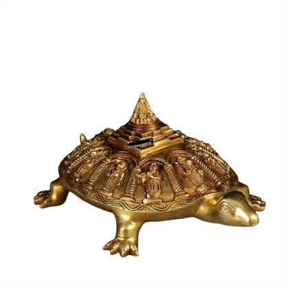 Brassaura™ Brass Dashavatara Vishnu Statue with Shree Yantra & Vastu Tortoise – Height 6" & Weight 6.5 Kgs | Gold Finish
