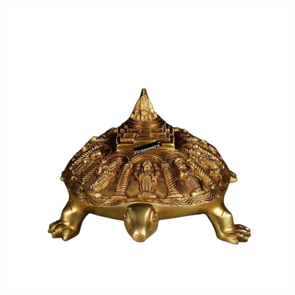 Brassaura™ Brass Dashavatara Vishnu Statue with Shree Yantra & Vastu Tortoise – Height 6" & Weight 6.5 Kgs | Gold Finish