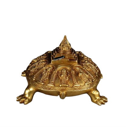 Brassaura™ Brass Dashavatara Vishnu Statue with Shree Yantra & Vastu Tortoise – Height 6" & Weight 6.5 Kgs | Gold Finish