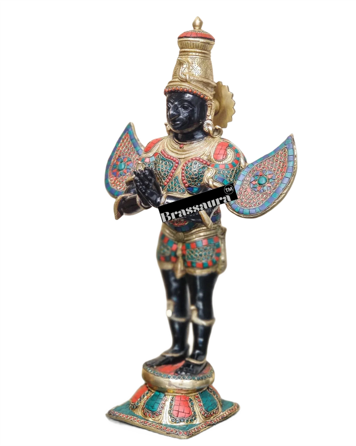 Handcrafted Brass Tirupati Balaji with Garuda – Height 33.5 Inches (22 Kgs) & 22 Inches (10 Kgs) | Black & Golden Finish