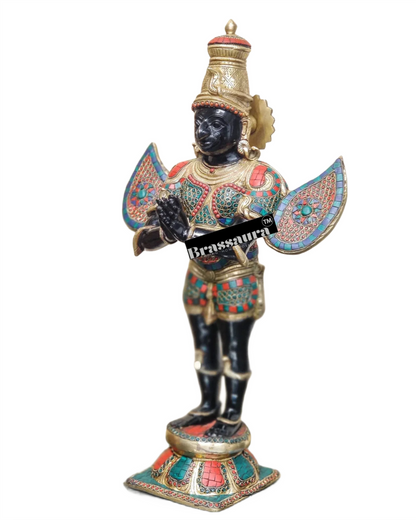 Handcrafted Brass Tirupati Balaji with Garuda – Height 33.5 Inches (22 Kgs) & 22 Inches (10 Kgs) | Black & Golden Finish
