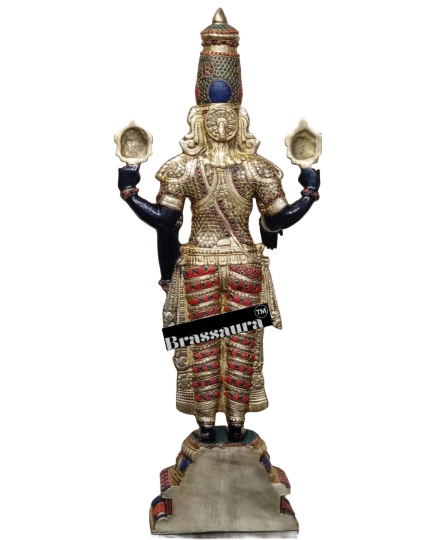 Handcrafted Brass Tirupati Balaji with Garuda – Height 33.5 Inches (22 Kgs) & 22 Inches (10 Kgs) | Black & Golden Finish