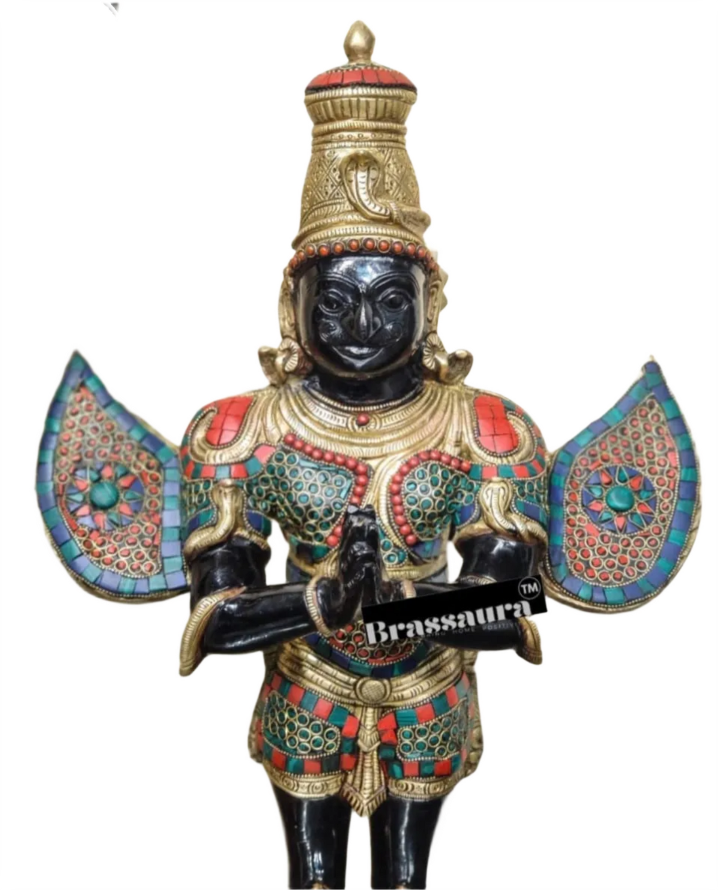 Handcrafted Brass Tirupati Balaji with Garuda – Height 33.5 Inches (22 Kgs) & 22 Inches (10 Kgs) | Black & Golden Finish
