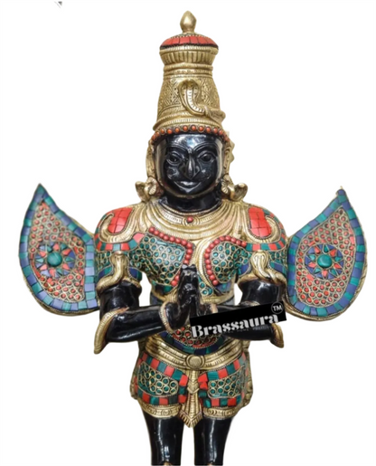 Handcrafted Brass Tirupati Balaji with Garuda – Height 33.5 Inches (22 Kgs) & 22 Inches (10 Kgs) | Black & Golden Finish
