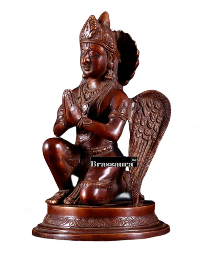 Brass Garuda Dev in Namaskar Mudra – Chola-Style Temple Art, Height 9 Inches, Weight 2.6 Kgs