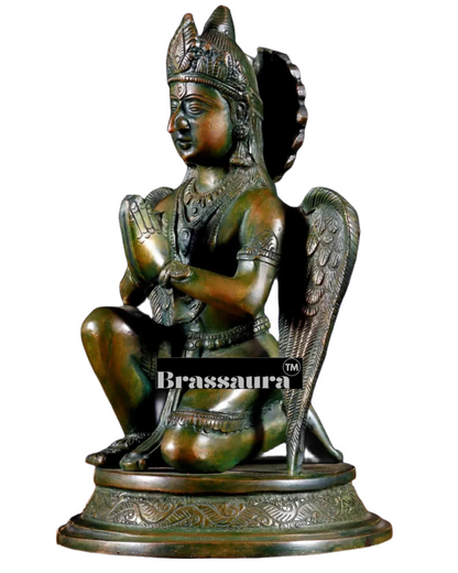 Exquisite Brass Garuda Dev in Namaskar Mudra – Chola Bronze Finish, Height 9 Inches, Weight 2.6 Kgs