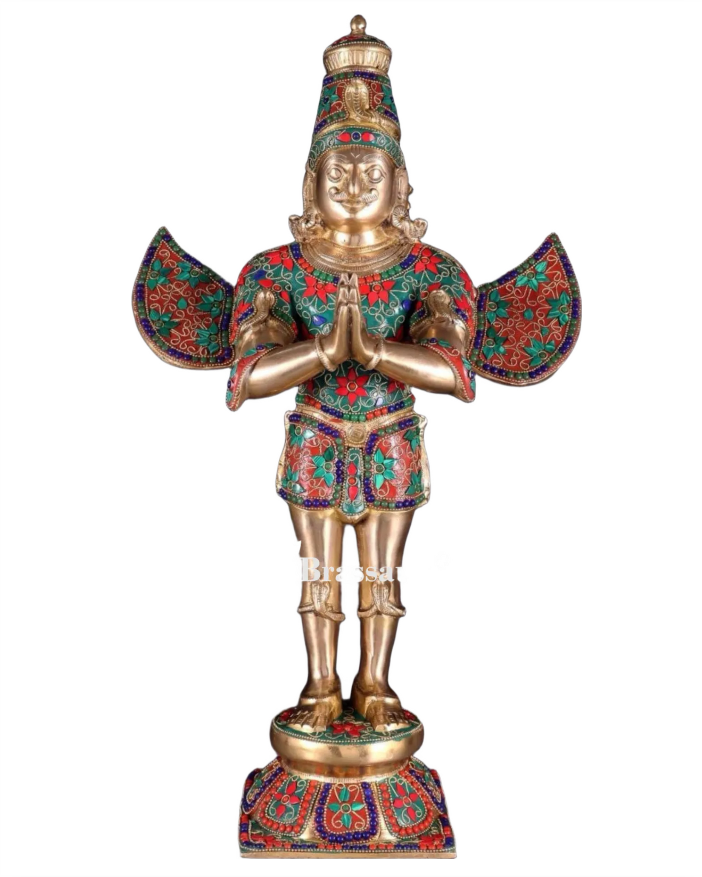 Handcrafted Brass Garuda Statue with Meenakari Artwork – Height 22 Inches, Weight 12.5 Kgs