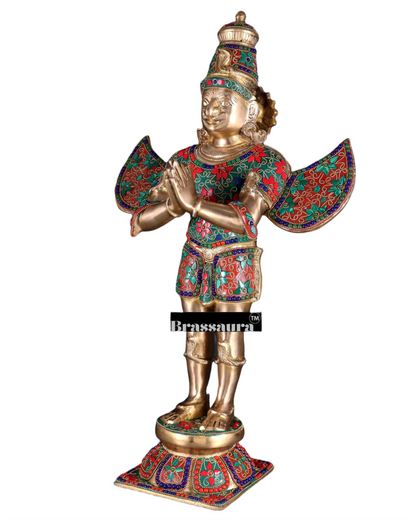 Handcrafted Brass Garuda Statue with Meenakari Artwork – Height 22 Inches, Weight 12.5 Kgs