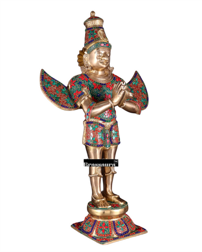 Handcrafted Brass Garuda Statue with Meenakari Artwork – Height 22 Inches, Weight 12.5 Kgs
