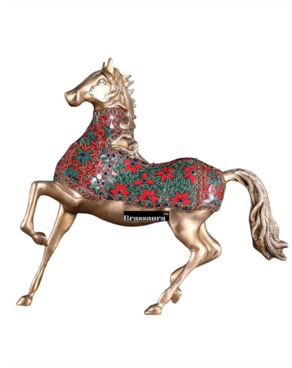 Brassaura™ Pure Brass Galloping Horse Statue – Height 15.35 Inches & Weight 6.75 Kgs