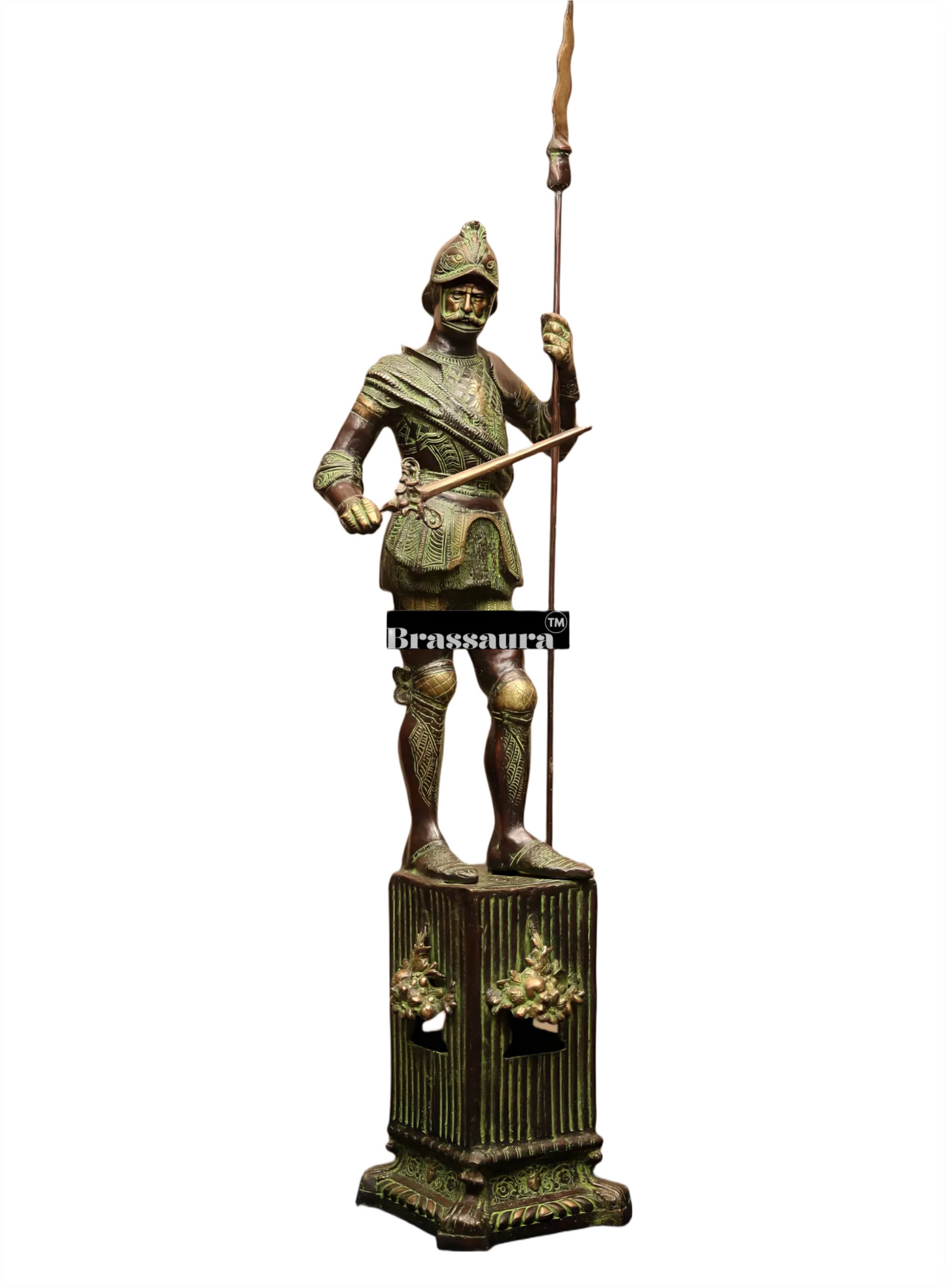 Brassaura™ Vintage-Style Brass Roman Warrior Statue – Height 49 Inches & Weight 29 Kgs