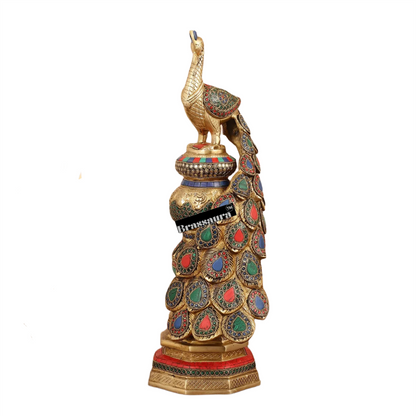 Brassaura™ Brass Large Peacock Showpiece with Meenakari Work – Height 20 Inches & Weight 8.5 Kgs