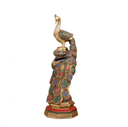 Brassaura™ Brass Large Peacock Showpiece with Meenakari Work – Height 20 Inches & Weight 8.5 Kgs