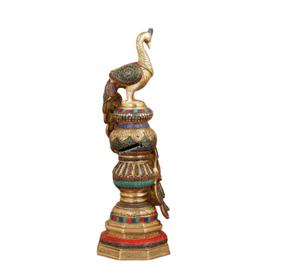 Brassaura™ Brass Large Peacock Showpiece with Meenakari Work – Height 20 Inches & Weight 8.5 Kgs