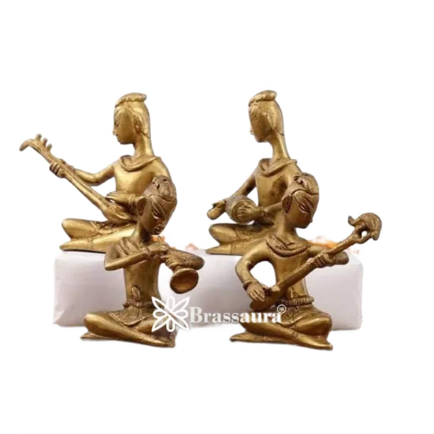 Brassaura™ Brass Handcrafted Set of 4 Indian Folk Musicians – Height 4 Inches & Total Weight 2 Kgs