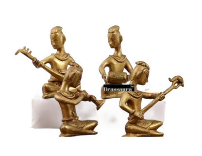 Brassaura™ Brass Handcrafted Set of 4 Indian Folk Musicians – Height 4 Inches & Total Weight 2 Kgs